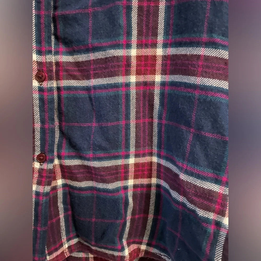 Express Boyfriend Flannel Shirt Blue Pink Double Front Patch Pocket Size Medium - Picture 2 of 11
